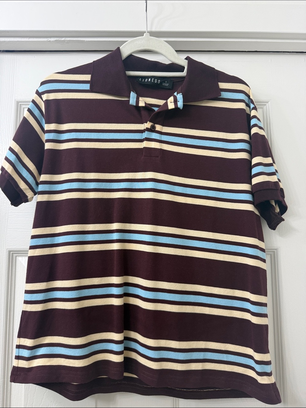 Lioness Brown Polo with Blue and Cream Stripes